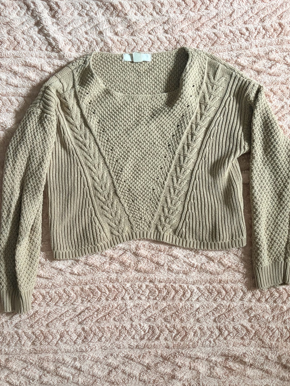 Forever 21 Cropped Cable & Textured Knit Crewneck Sweater - Beige - Picture 1 of 5